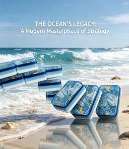 Ensemble de Mahjong Authentique Blue Ocean, 4 couches, sur mesure, gravé, en acrylique, 160 tuiles de Mahjong américaines de style côtier pour Yacht, Maison de Plage, Fête - Product Image 6