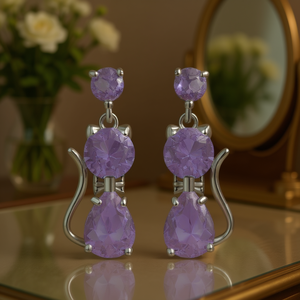 Boucles d'oreilles pendantes vert olive E3829 en forme de chat, serties de griffes, en alliage de zinc, bijoux fantaisie mignons pour femmes, cadeau - Product Image 2