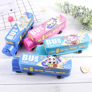 Hot Sale Tinplate Plastic Pencil Cartoon Railway Engine Pen Tin Pencil Box With Sharpener