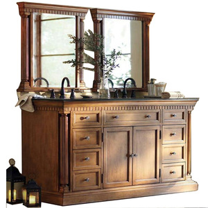 Luxury villa bathroom American bathroom cabinet combination double basin marble oak washstand wash basin cabinet