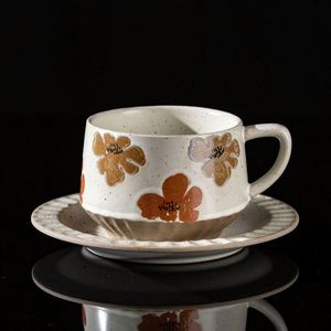 Custom Stainless Steel Ceramic Arabic Floral Coffee Cup Saucer Set Handcrafted Retro Design 400ml Capacity for Promotional - Product Image 6