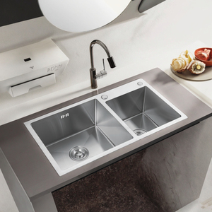 Nuevo Fregadero de Cocina <span class=keywords><strong>KEMEN</strong></span> 2025 de Acero Inoxidable 304, Hecho a Mano, Doble Cubeta Rectangular, Moderno, con Acabado Cepillado, Dos Orificios, 5 Años de Garantía - Product Image 5