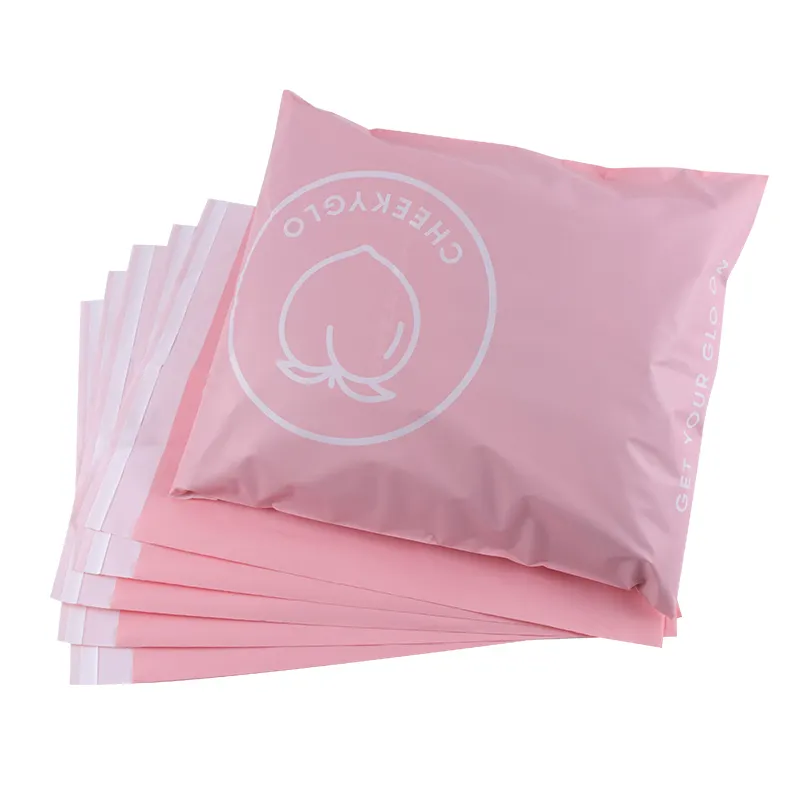 Embalaje de ropa ecológico con logotipo personalizado, bolsas de mensajería autoadhesivas, de plástico, para correo postal, color rosa