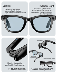 Nuevas Gafas Inteligentes de <span class=keywords><strong>Alta</strong></span> Tecnología con Bloqueo de <span class=keywords><strong>Luz</strong></span> Azul, Audio Direccional y Traducción por IA, Resolución 1080p, Color Azul - Product Image 4