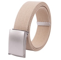 Cinturón de Lona Ajustable Unisex para Hombre y Joven, Tejido de Poliéster en Color Caramelo, con Hebilla Abatible