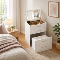 Nouvelle Arrivée Meuble de Chambre Moderne Chic Mini Compact Intégré 3-en-1 Table de Chevet Commode Plateau en Bois Chêne Coiffeuse Rabattable