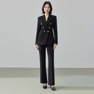 Women's Cream Double-Breasted Suit Set With Gold Buttons Anti-Wrinkle Wool Blend For Commute And Job Interviews - Product Image 3