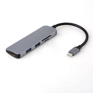 Hub USB-C 5-en-1 avec double interface Type-C 3.0 et lecteur de cartes <span class=keywords><strong>Micro</strong></span> <span class=keywords><strong>SD</strong></span>/TF pour <span class=keywords><strong>Mac</strong></span>, S9/S8, P20 (en stock) - Product Image 1