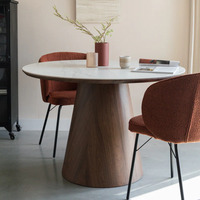 Table à manger ronde moderne en céramique et marbre de 120 cm avec cadre en bois, ensemble de table à manger pour la maison