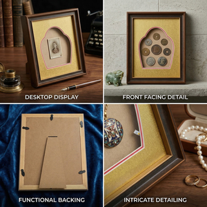<span class=keywords><strong>Caja</strong></span> expositora <span class=keywords><strong>de</strong></span> <span class=keywords><strong>madera</strong></span> estilo antiguo con marco <span class=keywords><strong>de</strong></span> sombra y base <span class=keywords><strong>de</strong></span> seda dorada <span class=keywords><strong>para</strong></span> monedas, coleccionables, medallas, pines y recuerdos - Product Image 2