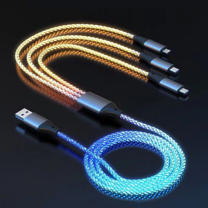 Hızlı şarj ve veri transferi örgülü koruyucu saf LED ışık ile 66W kademeli bakır kablo 4FT 3-in-1 çok RGB kablosu - Product Image 1
