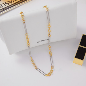 Collar de Cadena de Acero Inoxidable Dorado de Dos Tonos, Diseño Ovalado Geométrico, Joyería para Mujer, Regalo de Lujo Ligero, Collar de Moda - Product Image 4