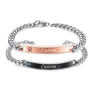 Custom Engrave Lettering Bracelet 18k Inspirational Slogan Steel Color Men's and Women's Titanium Steel Jewelry Bracelets