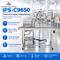 Mesin Printer Inkjet Kontinu IPS-C9650, Mesin Pengkodean CIJ, Printer CIJ Industri, 285 M/menit, Layar Sentuh 10,1 Inci, hingga 5 Baris