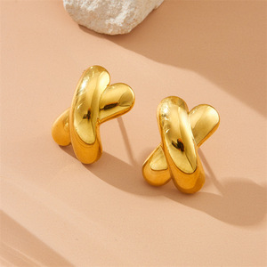 Geometric Stud Earrings Gold Tone Stainless Steel Minimalist Design Fashion Jewelry - Product Image 1