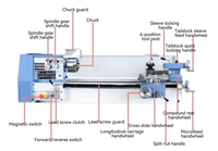 Tour manuel horizontal compact YH B25 pour mandrin à 3 mors, mini-tour pour le travail des métaux (acier inoxydable, aluminium, cuivre)