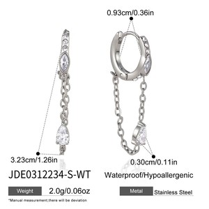 Pendientes de Acero Inoxidable, Resistentes al Deslustre, Impermeables, con Zirconia Verde en Forma de Lágrima y Borla, Baño de Oro de 18K - Product Image 3