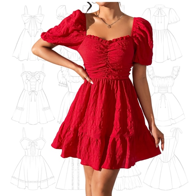 Factory Custom Apparel Fashion Casual Backless Lace up square Collar Puff Short Sleeve Solid Dress Women Manufacturer Supplier