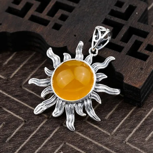 Vendita all'ingrosso <span class=keywords><strong>in</strong></span> rhodiato 925 <span class=keywords><strong>in</strong></span> argento Sterling cristallo ambrato ciondolo con ciondolo a forma di sole fiore moda donna - Product Image 1