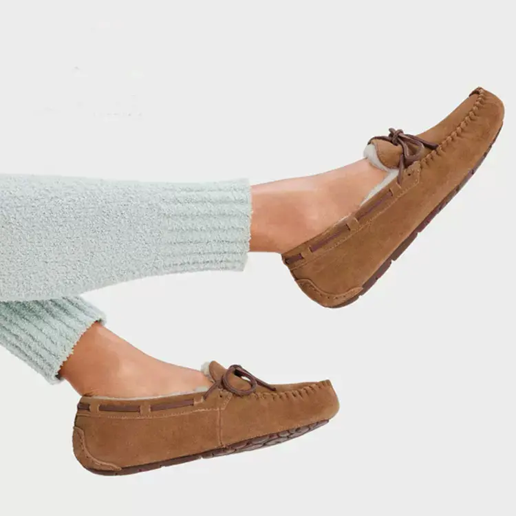 Chaussures plates pour femmes, mocassins décontractés, grande taille, chaussures d'hiver tendance en cuir véritable naturel antidérapant