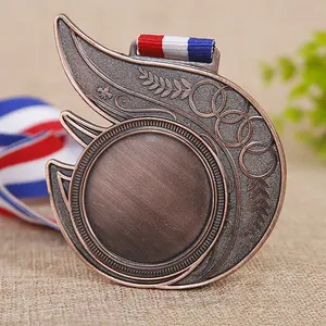 Custom Zinc Alloy Antique Plating Metal Sport Ocean Medals Running Finisher Medal With Ribbon