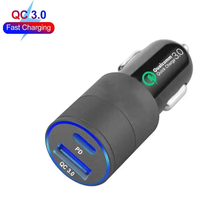 Ucuz iyi fiyat 2 USB portları QC 3.0 hızlı şarj ve tip C PD 18W hızlı araba şarjı şarj için çift bağlantı otomatik telefon adaptörü