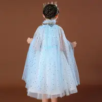 Jubah Putri Perempuan Desain Payet Glitter, Pakaian Pesta Putri Gadis Pelangi Kain Tule dengan Pom Pom untuk Liburan Natal