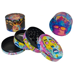 <b>Herb</b> <b>Grinder</b> 63mm Round Zinc Alloy Manual Modern Magnetic Lid with Colorful Art Design for Dry <b>Herb</b> Grinding - Product Image 3