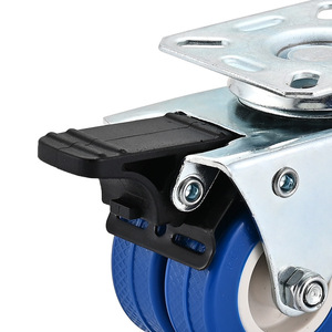 2 Inch Dual Wheel Flat Bottom TPR Swivel Caster Blue Industrial With Side Pedal Brake For Trolleys And Factories - Product Image 3