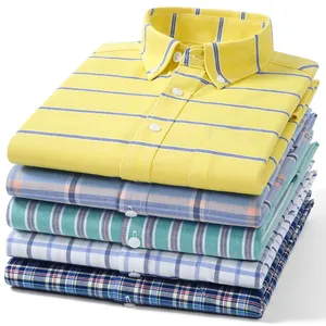 Plus Size 14xl Clothes Oxford Plaid 100%cotton Long-sleeve Shirt for <strong>Men</strong> Designer <strong>Tops</strong> - Product Image 1