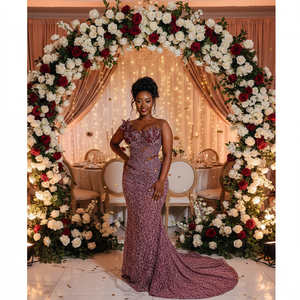 Robe de mariée africaine de luxe Somali Dirac en tissu de coton de soie écologique de qualité supérieure avec de magnifiques motifs culturels et broderies en dentelle - Product Image 3