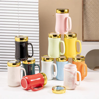 Taza de Café de Cerámica con Espejo Electrochapado al por Mayor, Tapa de 15oz, Acabado Dorado Brillante, Logotipo Personalizado, Regalo de Recuerdo para Restaurantes y Hoteles