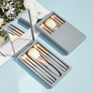 5 pièces cheveux synthétiques doux végétaliens avec miroir taille de voyage en gros marque privée Logo personnalisé ensemble de pinceaux de maquillage - Product Image 1