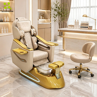 Fauteuil de pédicure de luxe en or, fauteuil de massage des pieds inclinable électrique avec LED pour salon de manucure