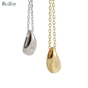 Wuqie 925 قلادة فضية 18K مطلية بالذهب بسيط قطرة الماء قلادة مجوهرات قلادة نسائية