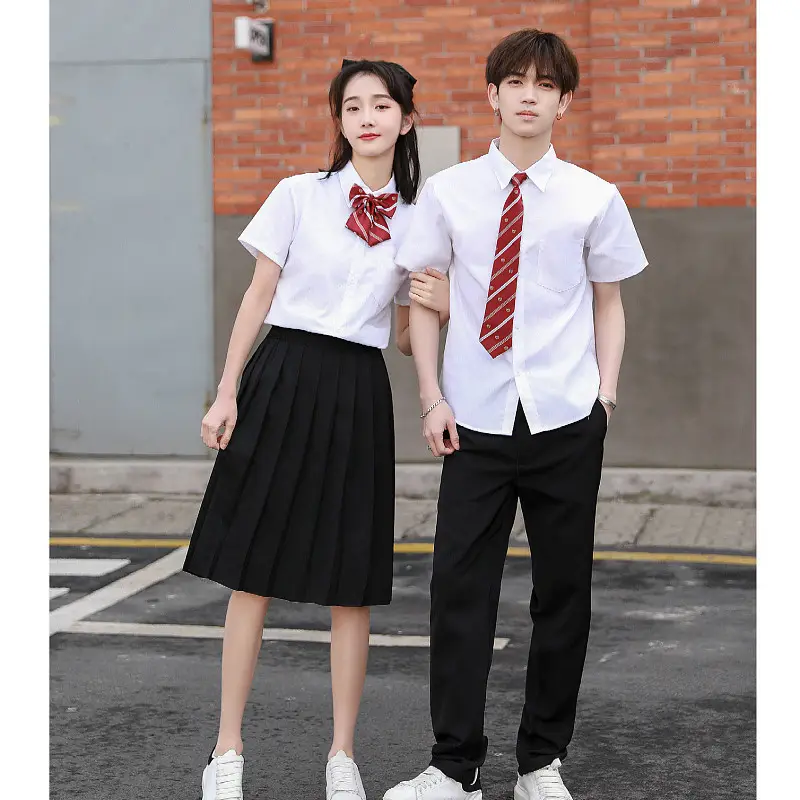 Uniforme de algodón de manga corta para estudiantes, conjunto de uniforme con logotipo personalizado, estilo coreano, OEM