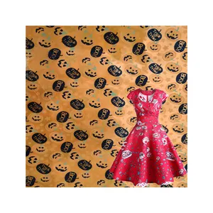 Spot orange hitam kelelawar kain emas panas kostum panggung Halloween kain dekorasi mainan poliester digital cetak kain rajut