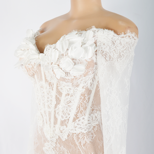 ชุดแต่งงานเจ้าสาวทรงเมอร์เมดหรูหราสง่างาม ผ้าลูกไม้ทรงหางปลา คอร์เซ็ทคอวี แขนยาว ผ้าปักลายละเอียด ผ่าสูง จับจีบ - Product Image 5