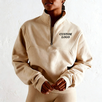 Sudadera de algodón mezclado para mujer con logo personalizado, media cremallera, antiarrugas, antipilling, manga larga, top deportivo casual al por mayor
