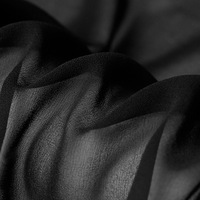 Tissu en Georgette de Soie Pure Noire 90% Soie 10% Élasthanne, Georgette de Soie Naturelle Extensible pour Robe et Chemise