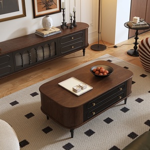 Mesa de Centro Ovalada de Madera Maciza Francesa, Estilo Retro Simple, para Sala de Estar, Muebles para el Hogar, Apartamento Pequeño - Product Image 5