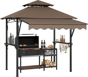 Abri de jardin pour barbecue 8' x 5' avec auvent supplémentaire 7' x 3', abri de jardin à double niveau avec étagères pour patio, barbecue, cour arrière - Product Image 1