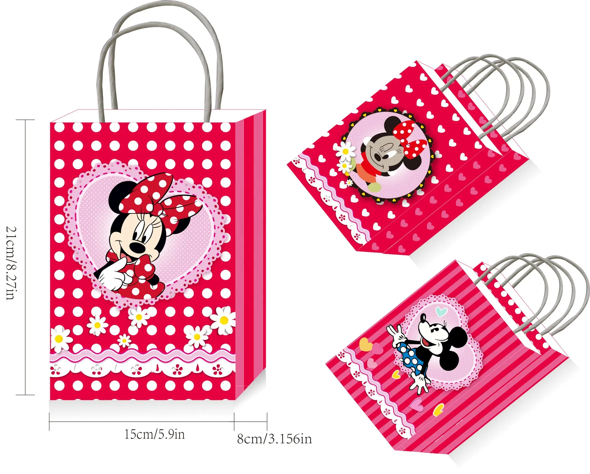 Kinder Geburtstag Party Geschenk braune Papiertüten Kraftpapiertüten Party Gunst Mickey und Minnie Maus Papiertüten zu verkaufen