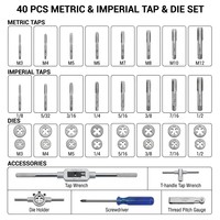 Jeu de tarauds et filières 20/40/110 pièces métriques et impériales SAE M3-M20 en acier Gcr15 HSS, kit d'outils de filetage et de taraudage, boîte métallique OEM