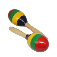 Maracas en bois colorées, paire de maracas à percussion, têtes rayées rouge, vert, jaune pour la musique rythmique des enfants