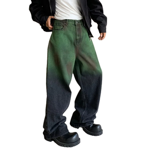 <span class=keywords><strong>Jeans</strong></span> larghi larghi stile <span class=keywords><strong>uomo</strong></span> moda stile Denim Color verde Aurora e nero - Product Image 2