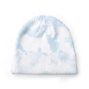 Berretti a maglia caldi invernali personalizzati cappelli cappello a maglia caldo invernale personalizzato berretto colorante cravatta blu e bianco