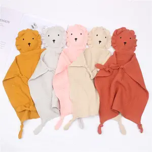 Toalla calmante de algodón para bebé, muselina, muñeco para dormir, toalla de Saliva, manta de seguridad de León para niños