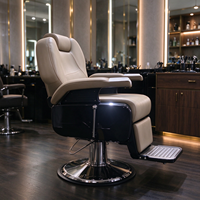 Fauteuil de barbier robuste avec système hydraulique inclinable, en cuir PU beige, pour salon de coiffure masculin, avec repose-pieds