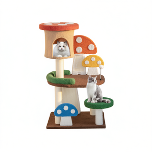Árbol para gatos con casita, postes de sisal para rascar y jugar, multicolor, 4 niveles, estilo de dibujos animados, para interiores. - Product Image 1